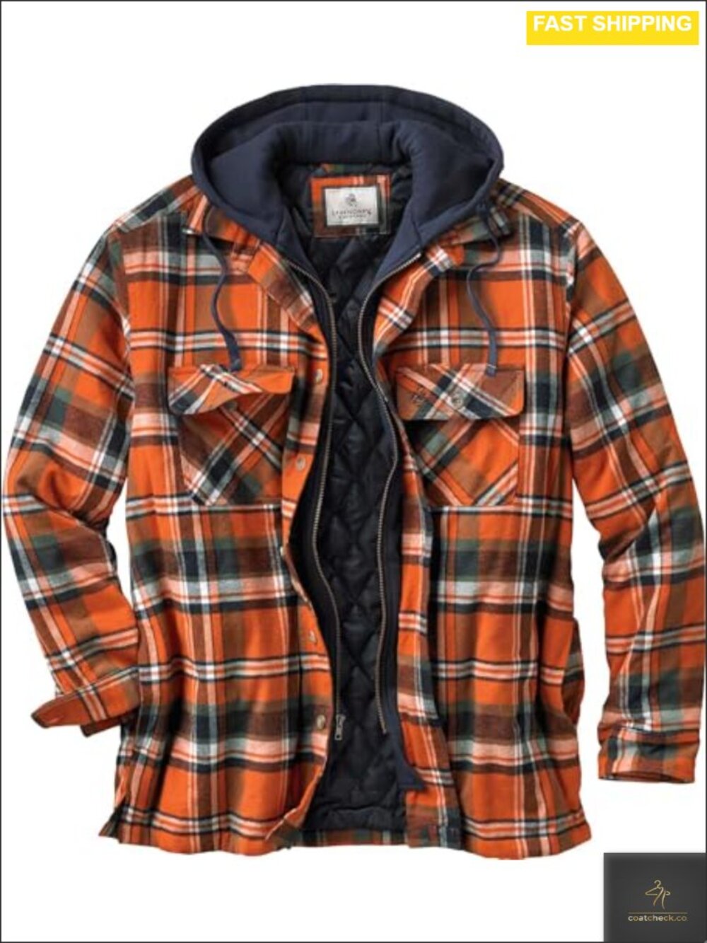 Mens Plaid Flannel Shirt Jacket Hooded Quilted Insulated Shacket